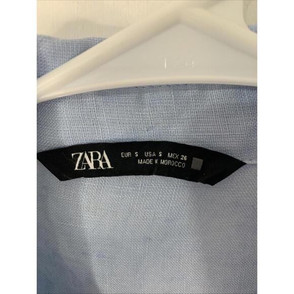 Zara Shirt Women's Small Light Blue Linen Button Up Long Sleeves Coastal Beach - Picture 4 of 9
